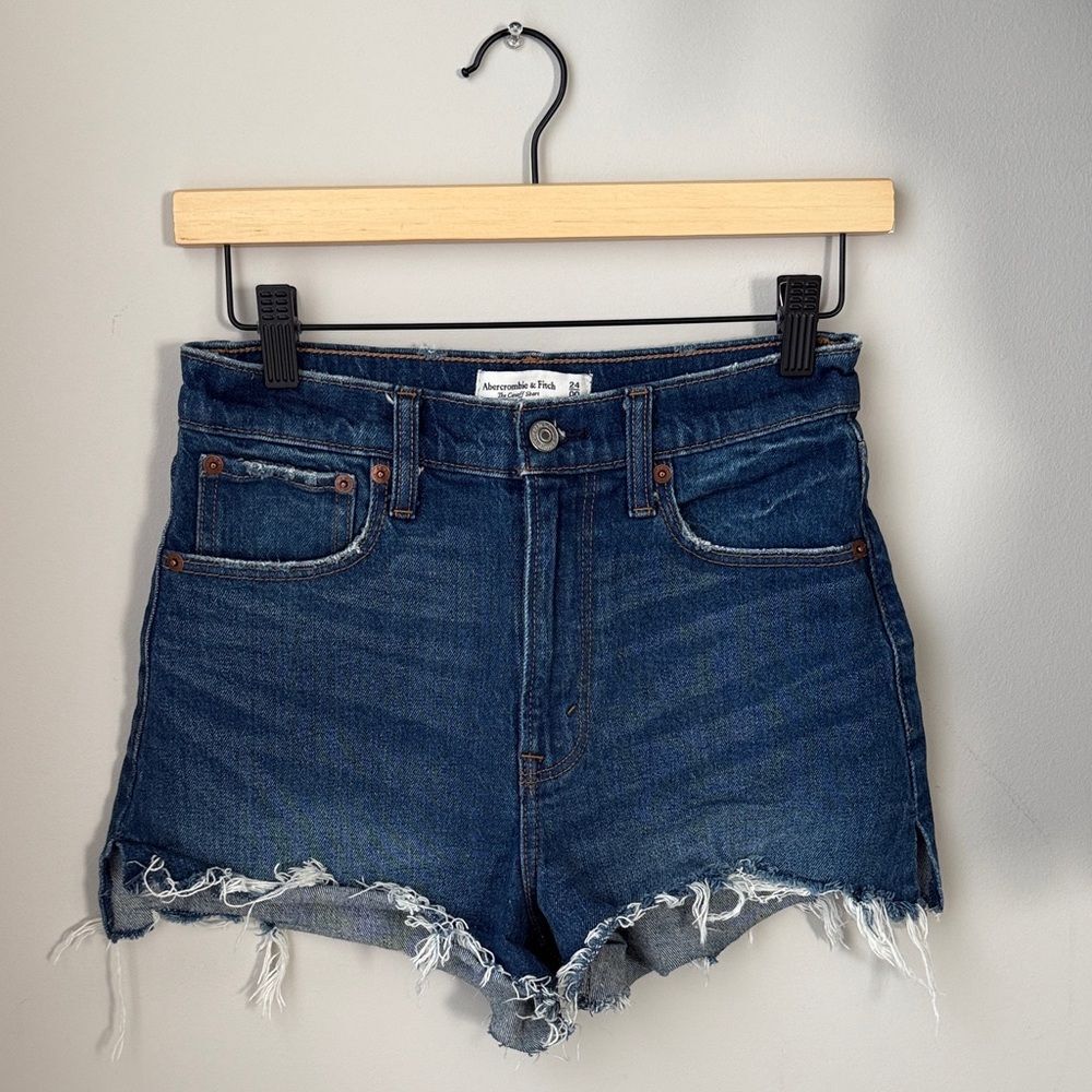 Abercrombie & Fitch High Rise Cutoff Denim Shorts Medium Wash Distressed Raw Hem